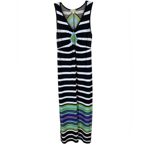 Live and Let Live Striped Multiprint Sleeveless Maxi Dress Medium - Picture 1 of 9